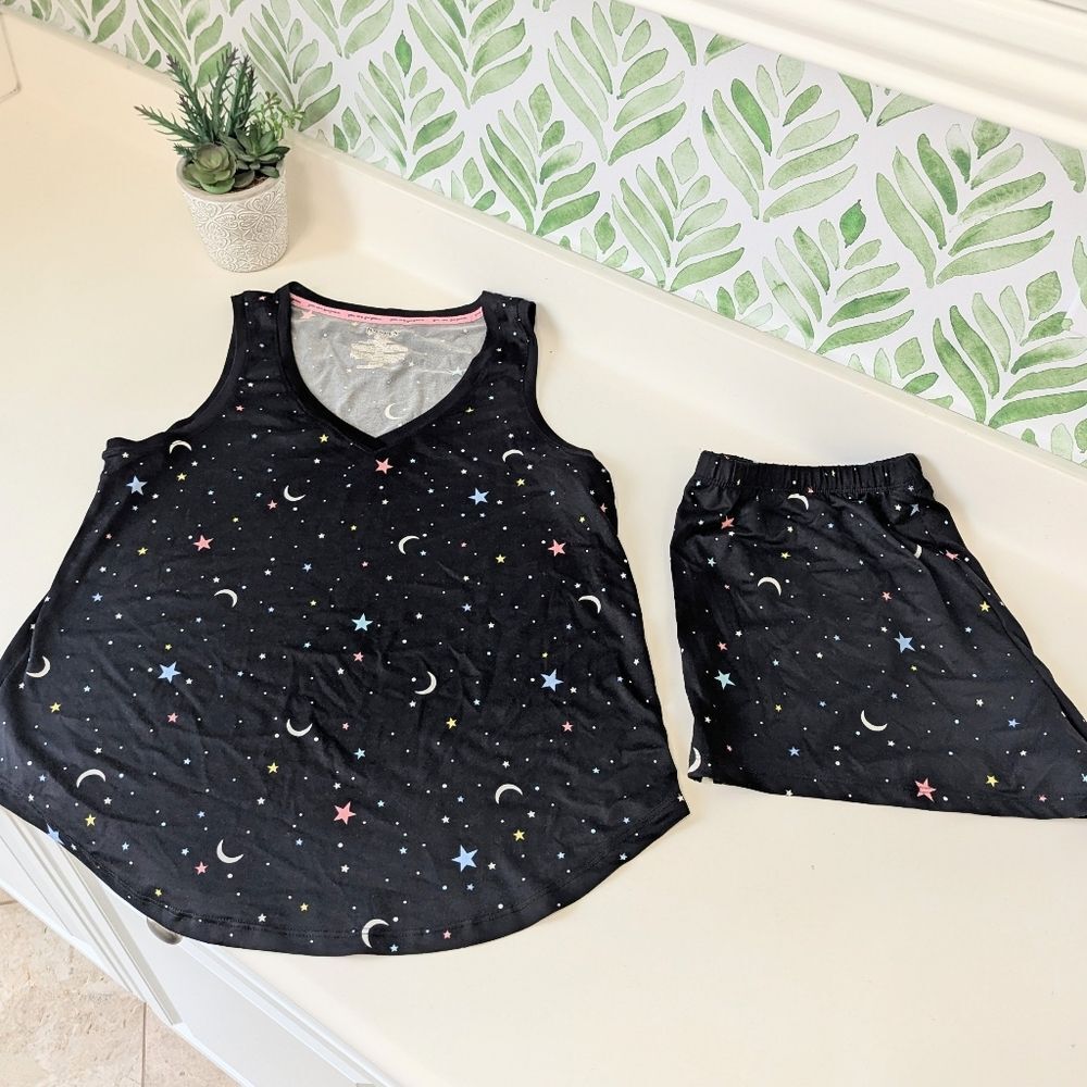 Celestial Moon Whimsigoth Joyspun Pajama Set Med 8/10 Black Moon Stars Space - Picture 2 of 6